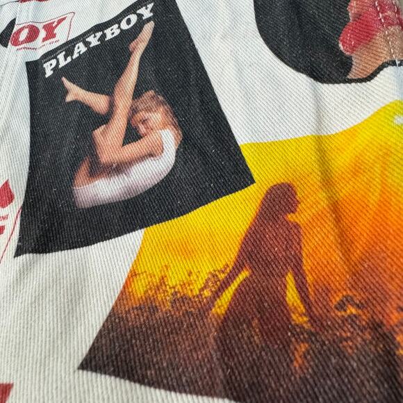 PLAYBOY PACSUN JEANS 70s HIGH RISE BOYFRIEND ALL OVER PRINT LOGO RETRO SZ 24 XS - Picture 7 of 12